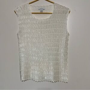 Dressbarn White Sleeveless Smocked Tank Top Large